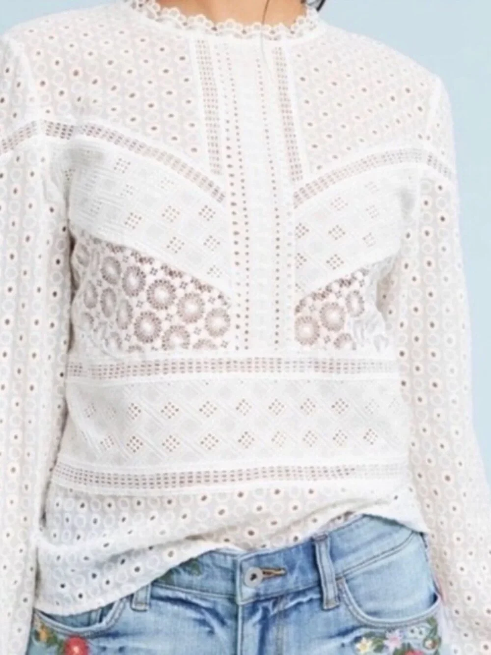 Anthropologie James Coviello Eyelet Top Size S White